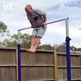 Daughter tries to teach her dad gymnastics
