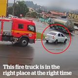 This fire truck is in the right place at the right time