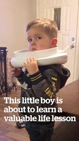 3-year-old boy gets a potty stuck on his head